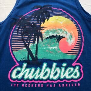 Chubbies mens S blue tank top the weekend has arrived vacation tropical casual